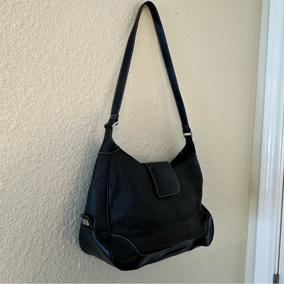 Maxx New York Black Genuine Leather Trim Shoulder Purse Bag - Picture 3 of 9